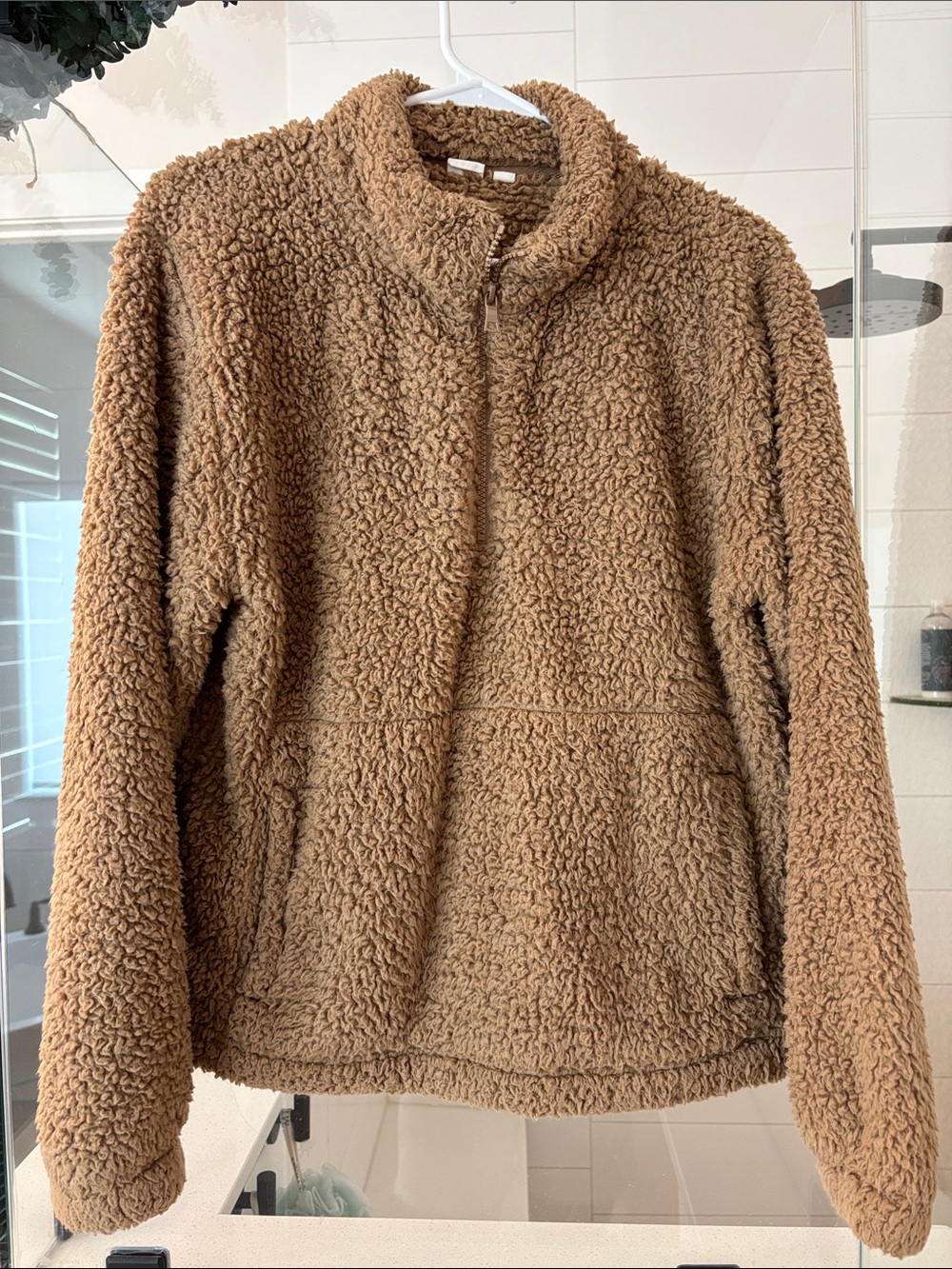 Cozy Teddy Fleece Pullover Jacket in Camel